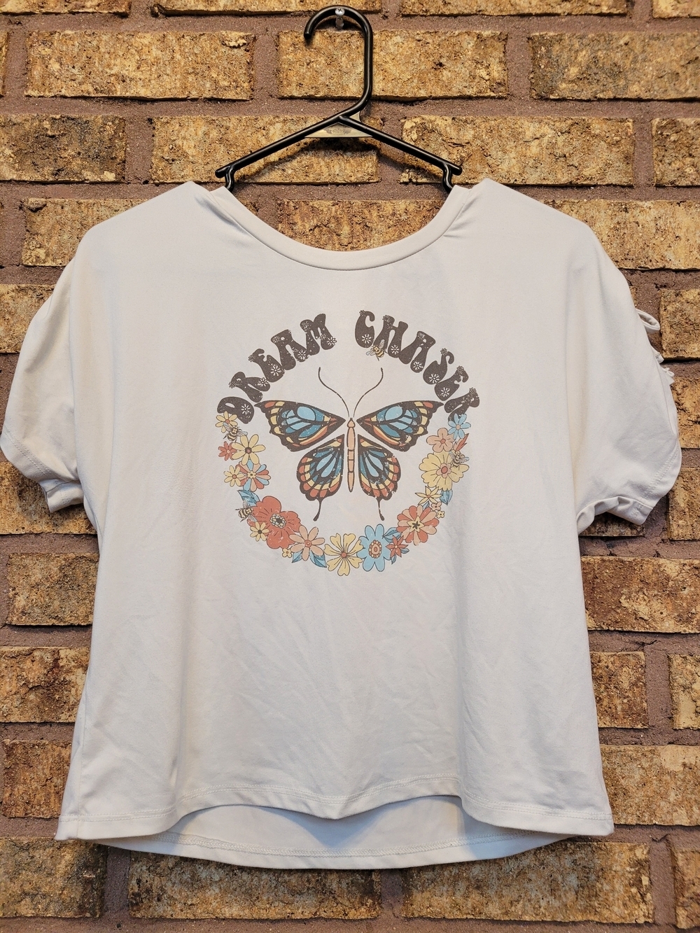 Belle Du Jour Dream Chaser Butterfly & Floral Wreath Graphic Tee Stretch Size L